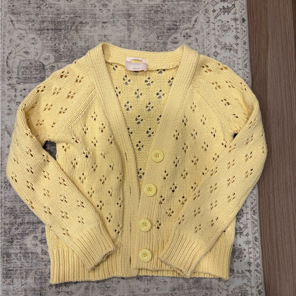 Light Yellow Open-Knit V-Neck Button Cardigan Sweater